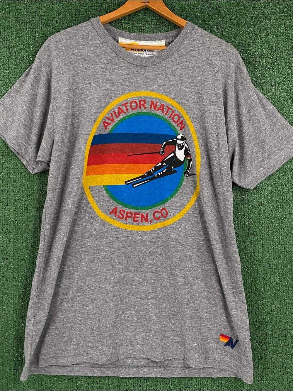 Aviator Nation Aspen Colorado Ski Heather Grey T-Shirt Men’s Size Large